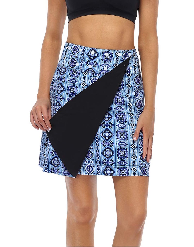 HDE Womens Reversible Wrap Skirt - Swim Coverup Adjustable Snap Wraparound Waist with Zip Pocket for Travel Swim Beach Hawaii Black/Beach Boho - Medium-Large - Image 1
